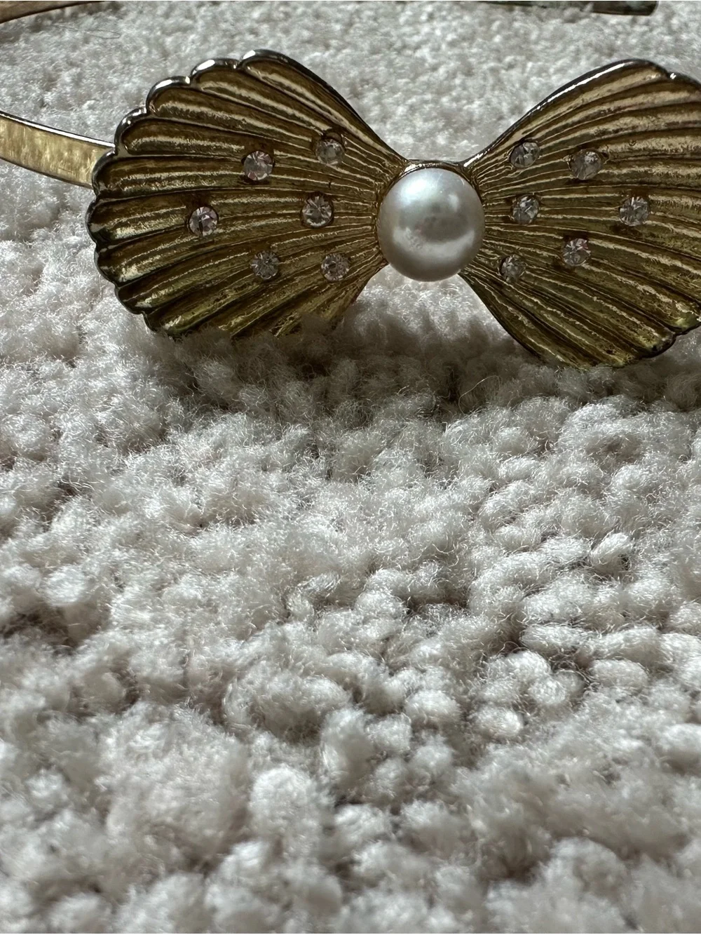 Gold Bow Pearl Accent Headband - Women Accessories